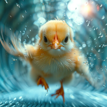 Small baby chicken on Easter Monday. Śmigus-dyngus - Easter Monday / Wet Monday / Water Fight Day