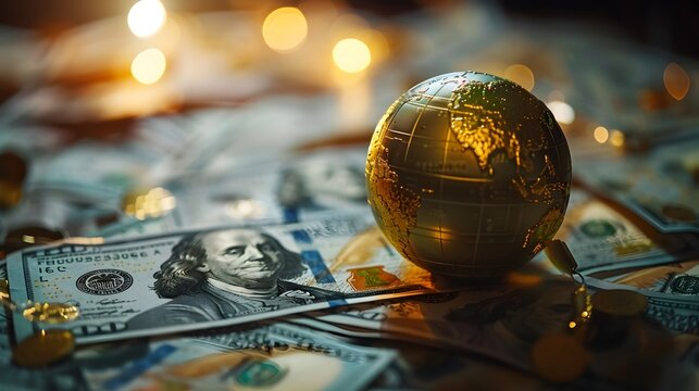 Golden Globe on Dollar Bills Highlighting Global Finance and AI Companys Market Entry