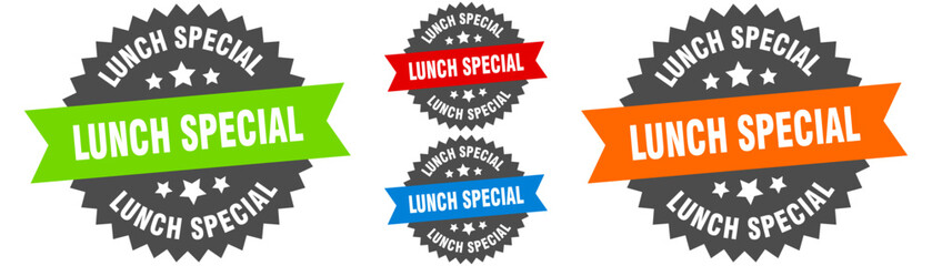 lunch special sign. round ribbon label set. Seal