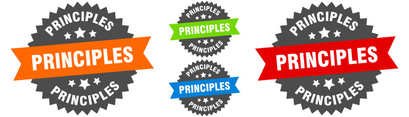 principles sign. round ribbon label set. Seal