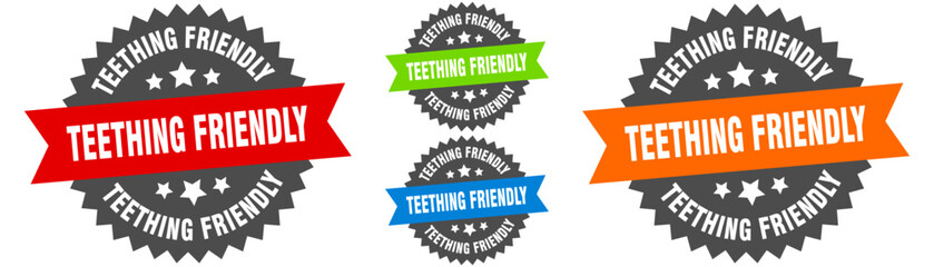 teething friendly sign. round ribbon label set. Seal