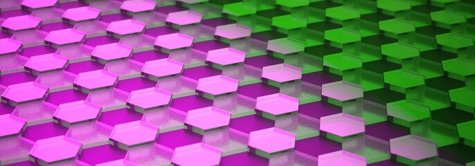 purple and green hexagon pattern 3D rendered background