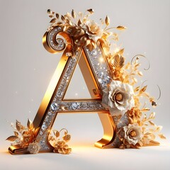 The phrase A in a stunning gold font. Decorated with delicate and realistic flowers.