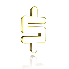 Dollar Währungs-Symbol in Gelb, Gold auf weißem Hintergrund als 3D Illustration, 3D Rendering