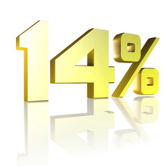 14%, 14 Prozent als 3D-Illustration, 3D-Rendering, 3D-Darstellung - 768627958