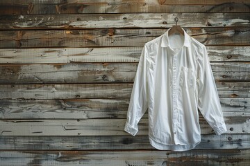 White Shirt Hanging on Wooden Wall