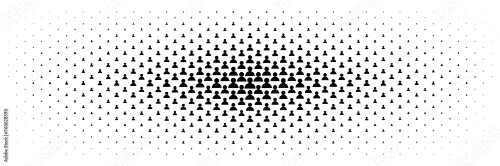 Poster horizontal halftone from center of black people icon design for pattern and background.