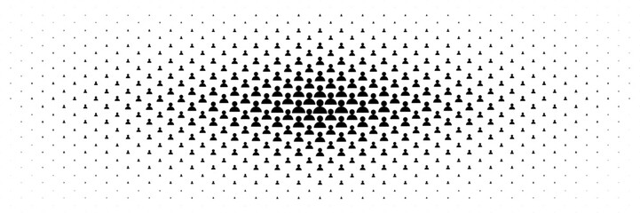 horizontal halftone from center of black people icon design for pattern and background.