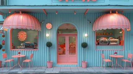 The inviting exterior of a coffee and pastry shop with a vintage awning.