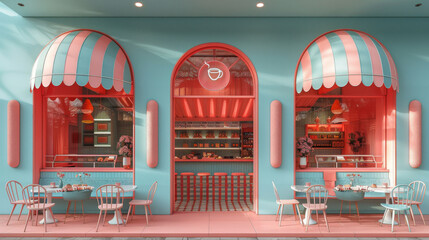 The inviting exterior of a coffee and pastry shop with a vintage awning.
