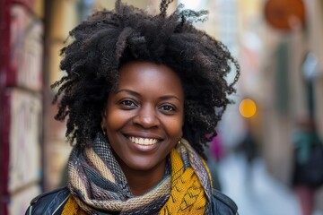 Portrait of a smiling african american woman in the street