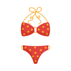 Split Red Polka Dot Swimsuit for the beach and swimming pool. Vector illustration isolated on white background