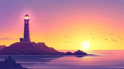 Lighthouse on Rocky Shore