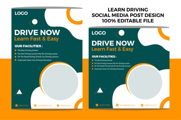 Driving school social media post template, Learn to drive, driver school, safe drive school, Drive safe social media template