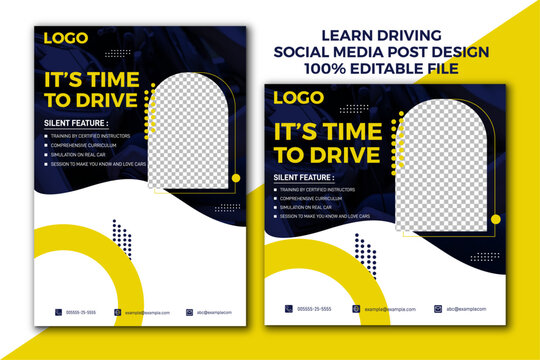 Driving school social media post template, Learn to drive, driver school, safe drive school, Drive safe social media template