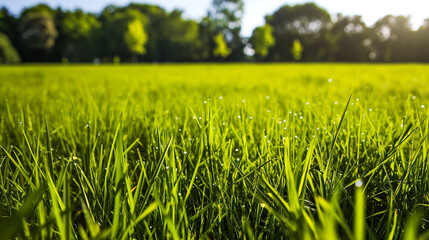 Lush green grass meadow background. Generative Ai