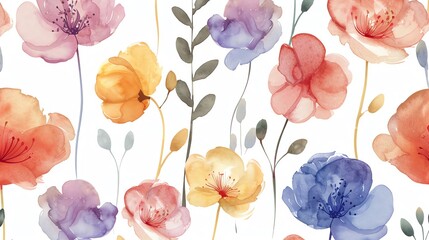 Watercolor painting background of spring blooming flowers