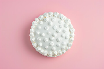 Cake with white whipped cream Top view isolated on pile pink background - obrazy, fototapety, plakaty