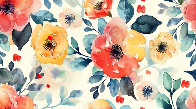 Watercolor painting background of spring blooming flowers