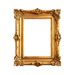 Empty gold ornate picture frame on Transparent Background. Ai generated	