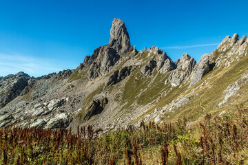Paysage du Beaufortain en été ,la Pierra Menta , Savoie , Alpes , France