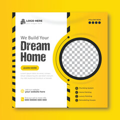 Construction renovation Handyman home repair flyer social media post and web banner template