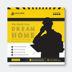 Construction renovation Handyman home repair flyer social media post and web banner template