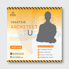 Creative construction real estate social media post design, minimal house square post template