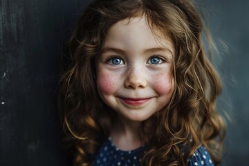 Portrait of a beautiful little girl with freckles on her face - obrazy, fototapety, plakaty