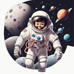 astronaut cartoon Logo Design Very Cool