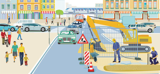 Handwerker und Bauarbeiter auf der Strassenbaustele   illustration - 768635738