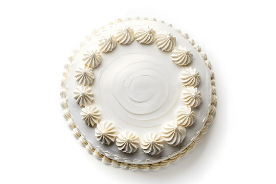 Cake with white whipped cream top view isolated on white background mock up