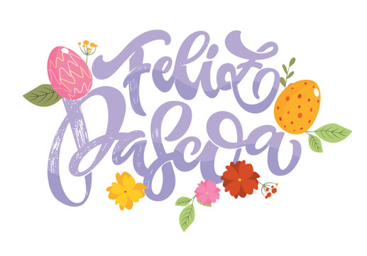 Happy Easter Day - cute lettering postcard in spanish. Easter template background. Pattern Background. 100% vector image