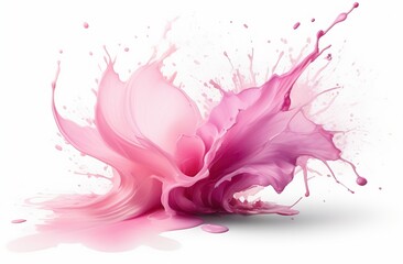 Pink paint splash isolated on a white background. Abstract watercolor art hand paint on white background