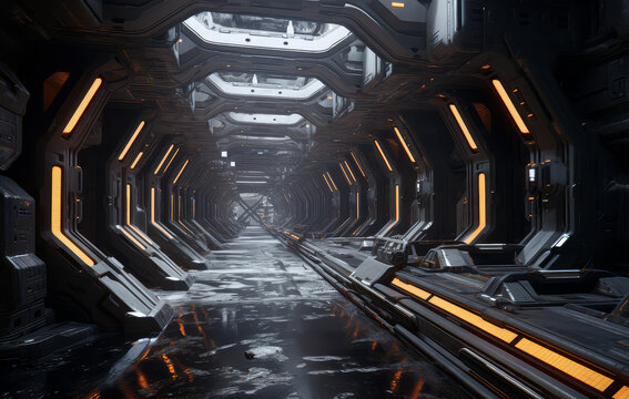 Generative AI 3D render of fictional advance technology of the future. Dark futurism fantasy and mystery location scene.	
