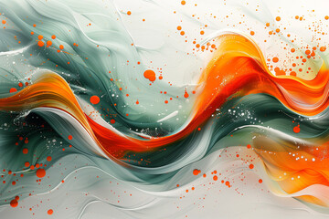 vagues de peinture orange et vert 3d - obrazy, fototapety, plakaty
