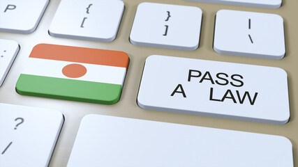 Niger Country National Flag and Pass a Law Text on Button 3D Illustration