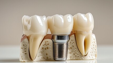 Dental implant with ceramic crown on white background. Generative AI. - obrazy, fototapety, plakaty