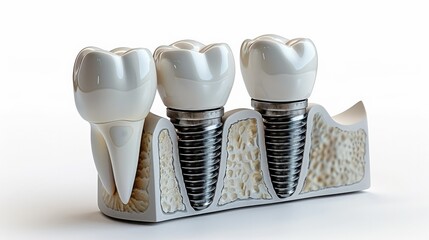 Dental implant with ceramic crown on white background. Generative AI.