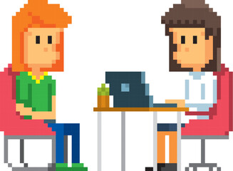 Doctor and patient. 8-bit sprite. isolated vector illustration. Design for stickers, logo, embroidery, mobile app.