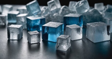 An array of ice cubes infused with a hint of blue, offering a unique and artistic touch to the traditional concept of cold and refreshment. AI generation