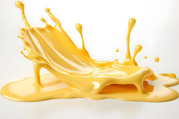 Yellow melted cheese splash isolated on white background