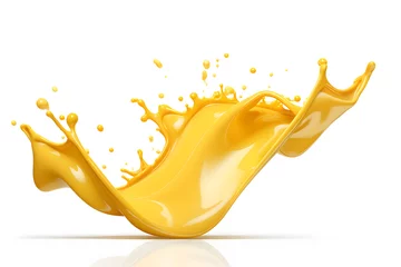 Foto auf Alu-Dibond Yellow melted cheese splash isolated on white background © Oksana