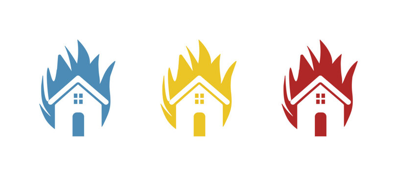 burning house icon on a white background, vector illustration