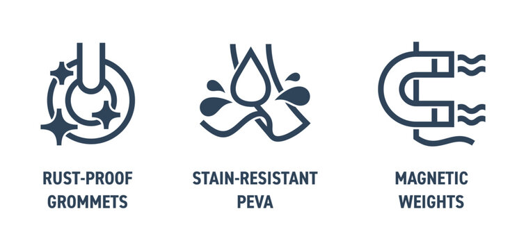 Shower Curtains icons, stain-resistant, rust-proof