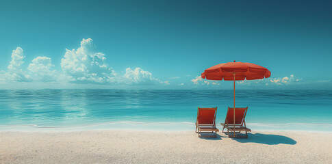 A beautiful sea beach with a blue sky and a sunny day