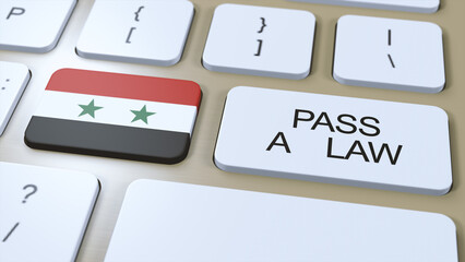 Syria Country National Flag and Pass a Law Text on Button 3D Illustration