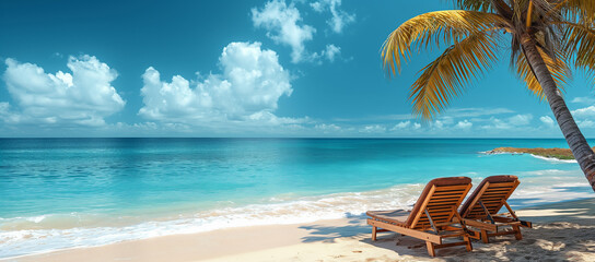 A beautiful sea beach with a blue sky and a sunny day