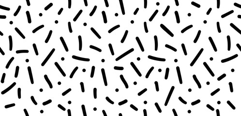 Hand drawn monochrome confetti Y2K seamless pattern. Abstract doodle lines background for groovy banners, posters, presentations