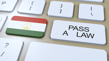 Tajikistan Country National Flag and Pass a Law Text on Button 3D Illustration